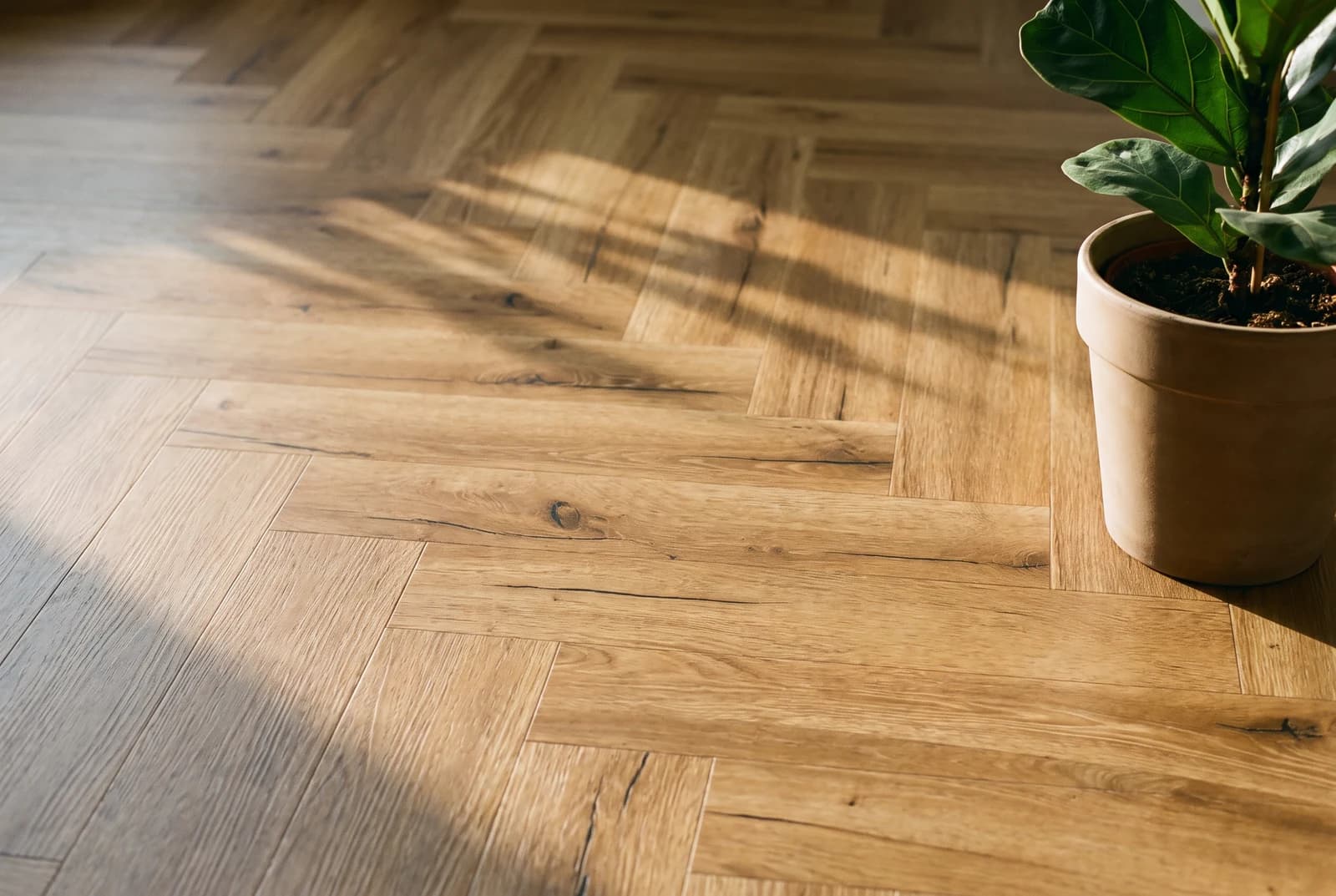 Klick-Vinyl Rigid Valencia Fischgrät — Detailansicht der Maserung